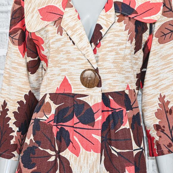 Jill Dufau Women's Vintage textile Barkcloth coat jacket leaf floral print Small - Picture 8 of 10